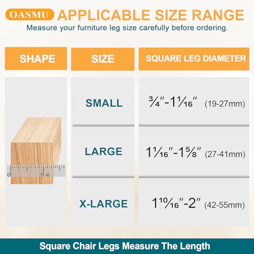 Image of 32 Pcs Square Chair Leg Protectors for Hardwood Floors,Felt Furniture Floor Protectors with Silicone Caps, Small Size (Fits Chair Legs with Side Length: 3 /4 inch to 1-1 /16 inch)