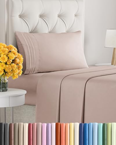 Image of Twin Size 3 Piece Sheet Set - Ultra Soft & Cooling Bed Sheets - Dusty Pink | Fits 8 Inch to 16 inch Mattress, Wrinkle Free & Fade Resistant with Deep Pockets, Breathable, Comfy Hotel Luxury Bedding