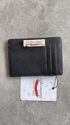 Lovvento Ultra Thin RFID Blocking Credit Card Holder Wallet - Minimalist Metal Money Clip Pocket Wallet with 8 Card Slots, ID Window & Cash Strap | Compact Credit Card Cases for Men Women (Black)2