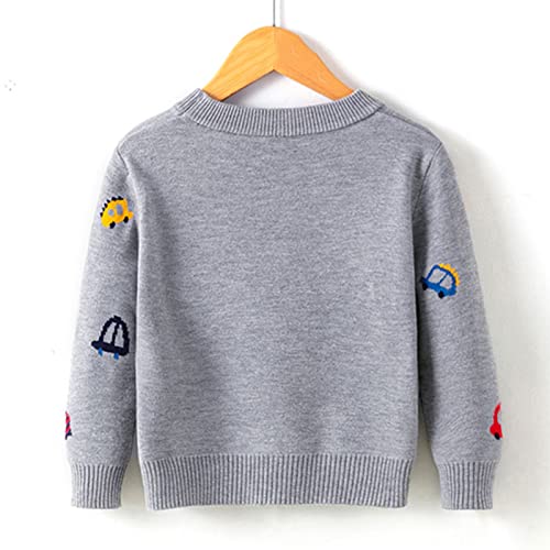 Toddler Boys Girls Cartoon Cars Prints Sweater Long Sleeve Warm Blouses Pullover Crew Neck Knitted Tops for 2~7T3