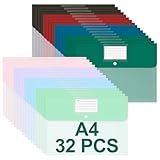 Euqvunn 32 Pezzi Cartellina Portadocumenti A4, 8 Colori - Buste Trasparenti A4 con Bottone a Scatto Impermeabili, Cartelle in PP per Riporre & Organizzare in Ufficio, Scuola, Casa & Viaggio
