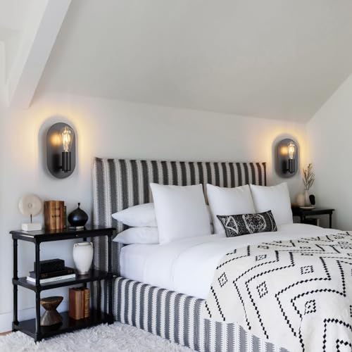 Image of BBLLWJ Modern Wall Sconces Set of Two Mid-Century Sconces Wall Lighting 6W Stainless Steel Oval Decor Black Wall Lamps for Bedrooms Living Room Bathroom Corridor