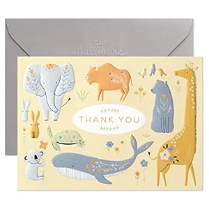 Hallmark Baby Shower Thank You Cards, Painted Animals (20 Cards with Envelopes for Baby Boy or Baby Girl) Elephant, Koala, Giraffe, Whale, Turtle