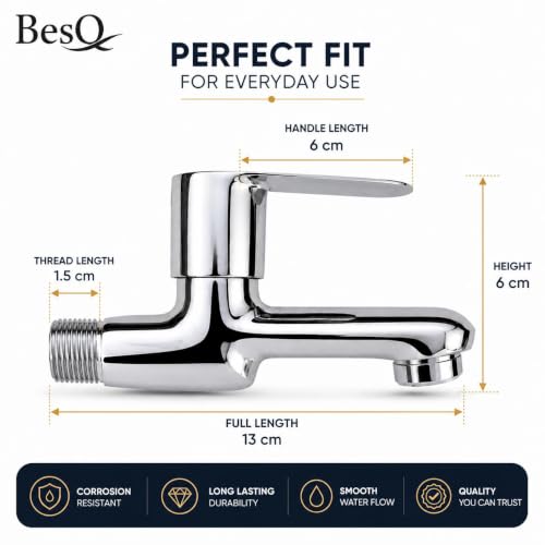 Image of Long Body Bib Tap | Usefull for Bathroom, Kitchen and Utility Area, Heavy Duty Brass Construction | Chrome Finish, Wall Mounted Faucet with Smooth | Modern, Single Lever Water Faucet
