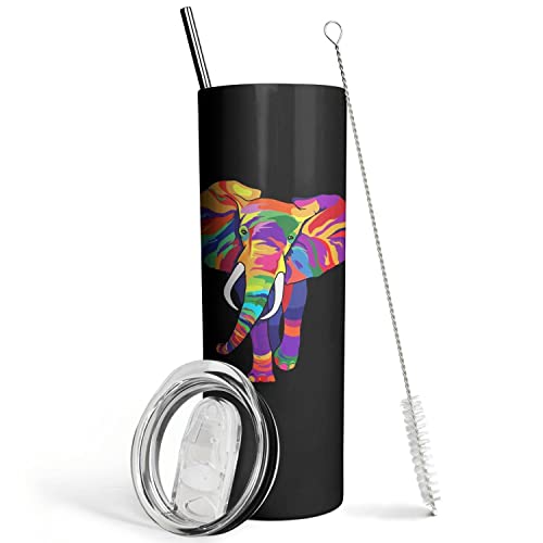 Elephant-Tumbler-with-Lid-and-Straw-Elephant-Gifts-for-Women-Men-Colorful-Elephants-Cup-Skinny-Tumbler-Water-Bottle-Coffee-Mug-Thermal-Insulated-Tumblers-20-Oz-Elephant-Boho-Decor-Stuff