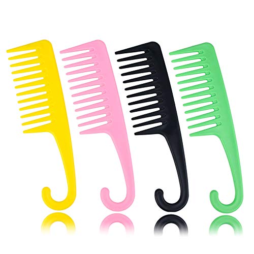 4 Pcs Wide Teeth Combs for Curly Hair,Long Hair,Wet Hair, Detangler Comb with Hook