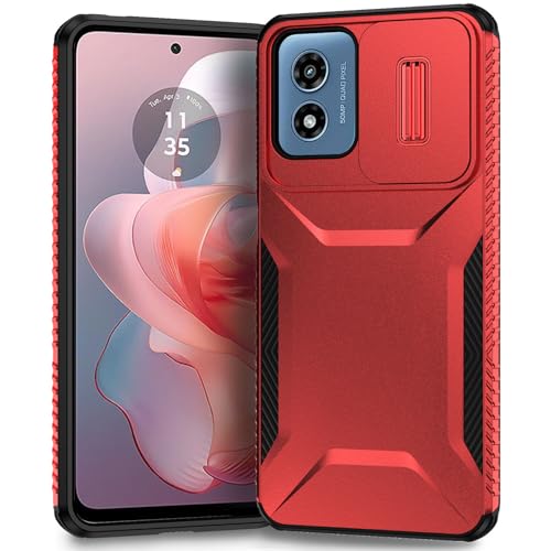 Yerebel Case for Moto G Play 2024 4G Case/MotoG Play Gen 3/MotoG22 with Slide Camera Cover, Military Grade Non-Slip Heavy Duty Rugged Protective Phone Cover for Motorola Moto G Play 2024 4G Red
