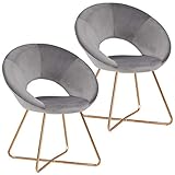 Duhome Modern Accent Velvet Chairs Dining Chairs Single Sofa Comfy Upholstered Arm Chair Living Room Furniture Mid-Century Leisure Lounge Chairs with Golden Metal Frame Legs Set of 2 Grey