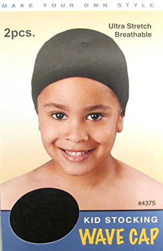 Annie Kids Stocking Wave Cap Black #4375 4 pieces, Breathable, one size fits all, wrinkle free, ultra stretch, stretchable stretchy, turban,