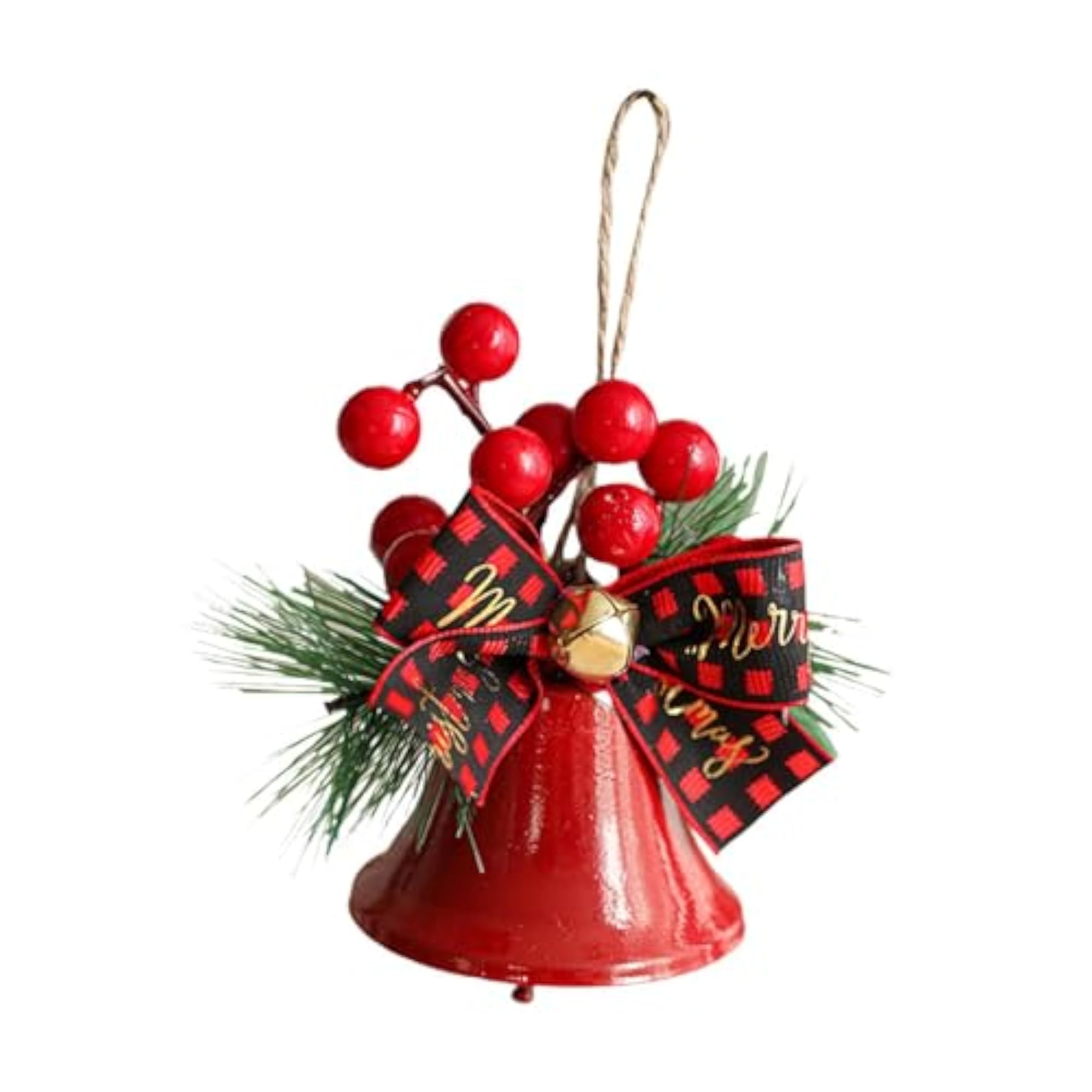 Christmas Bow with Bell Small Rustic Plaid Bows Pendant