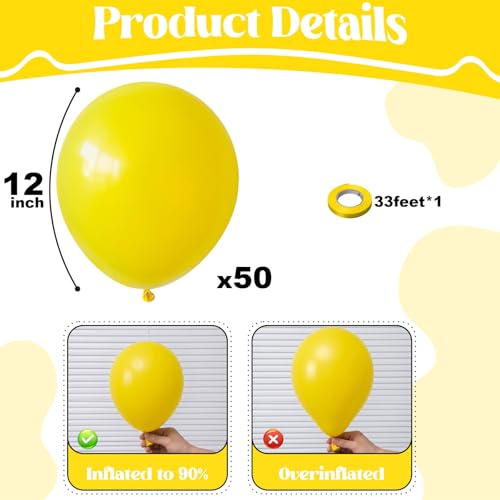 Image of Togvu Yellow Balloons, 50Pack 12 Inch Matte Yellow Latex Party Balloons for Tropical Aloha Luau Summer Birthday Wedding Baby Shower Sunflower Easter Bee Party Decorations Supplies