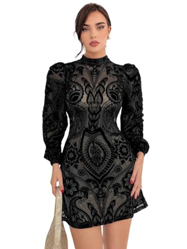 Dresses for Women Fashion Plush Waist Elegant Puff Sleeve Dress Trendy Mini Short Dress