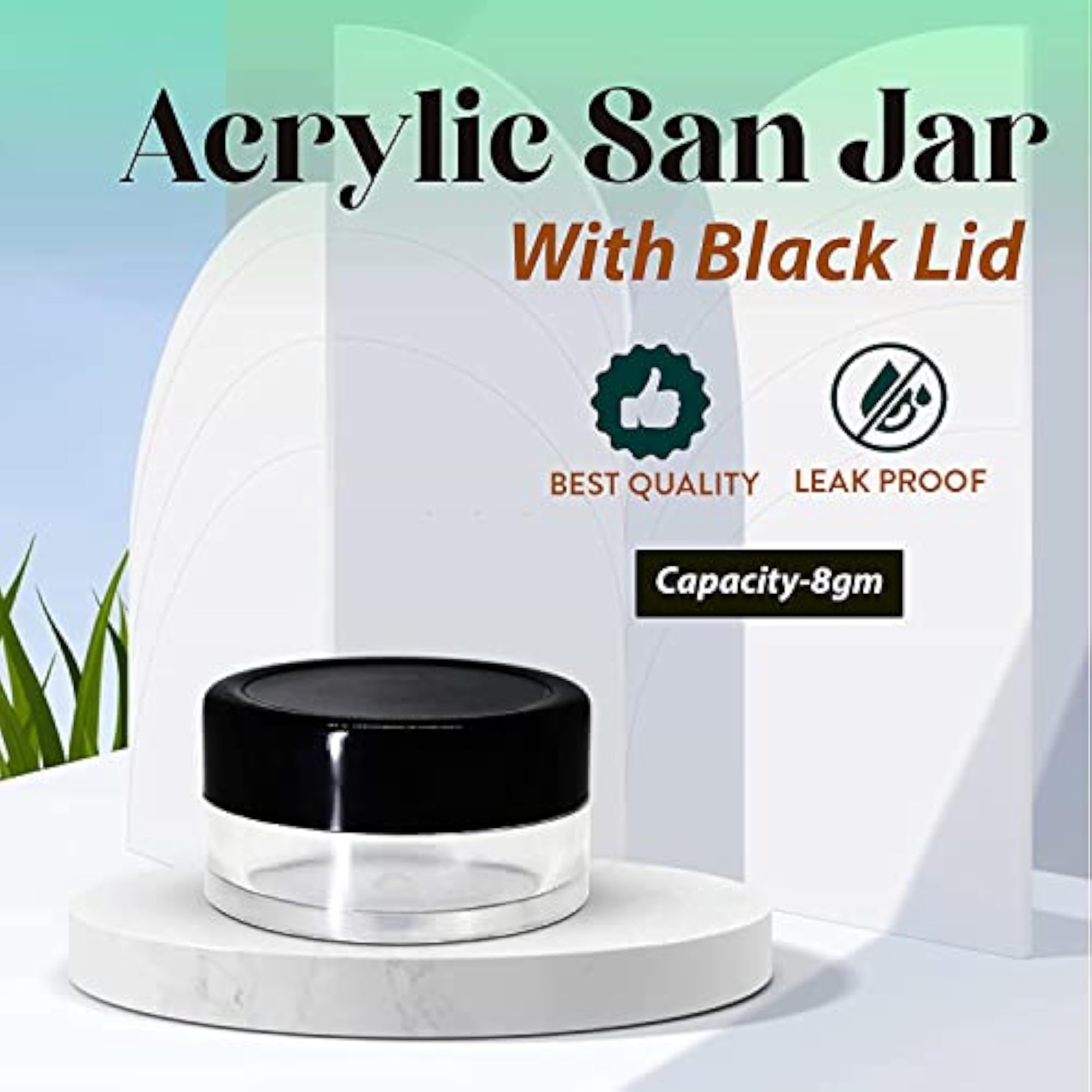 8g Clear Acrylic SAN Cosmetic Jars with Black Lid, Pack of 3