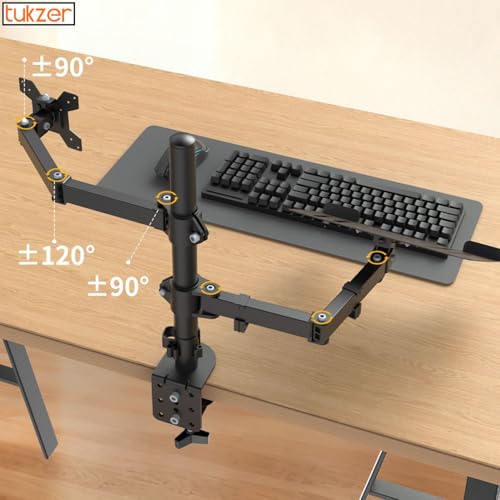 Image of Tukzer Monitor & Laptop Desk Arm Stand, Basic Pole Mount for 13-32 Inch Computer Screen Monitors for Dell, LG, Samsung,HP,Lenovo,Acer,ASUS, Tilt Adjustable,Tray for Laptops,Notebooks Upto 17 inch, Tablet