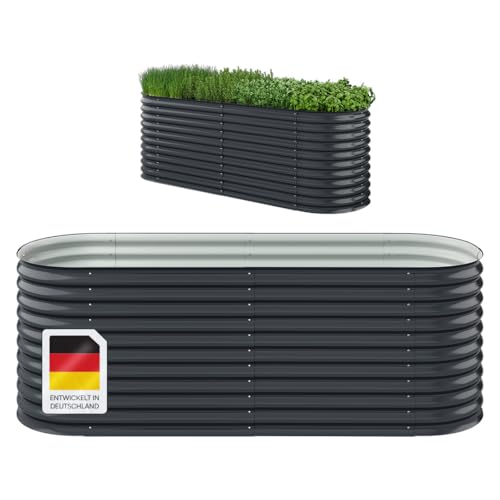 STEELSØN Hochbeet Hydra für Garten und Balkon, Pflanzkübel groß draußen 240x80x80 cm, Hochbeet Metall verzinkt, oval, freistehend für Blumen, Obst und Gemüse