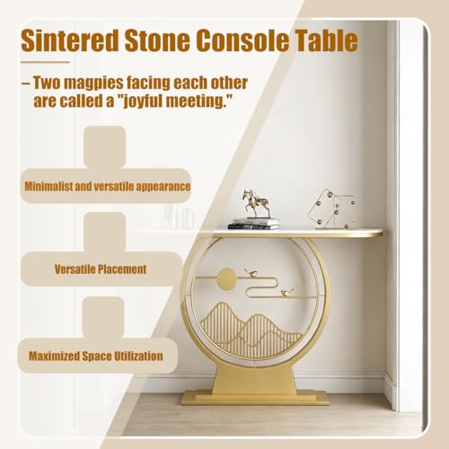Mesa consola étnica con piedra sinterizada para pasillo y entrada Gold 6