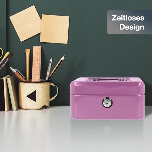 Westcott Geldkassette abschließbar (kompakt, 15 cm) Lilac | Abschließbare Box aus Stahlblech mit 2 Schlüsseln | Herausnehmbare Einlage für Münzen mit 6 Fächern | E-51000 LILAC
