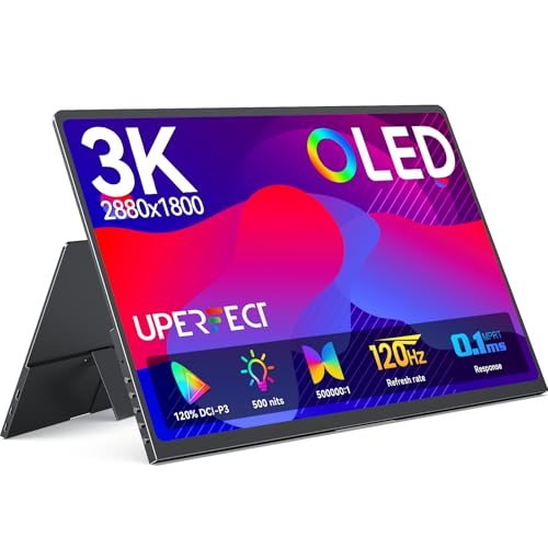 Image of UPERFECT OLED Portable Monitor 14 inch, 3K 2880x1800 | 120Hz | 0.1ms Portable Gaming Monitor, 500 Nits |120% DCI-P3 | 500000:1 Contrast | Ultra-Slim Design for Laptop Mini PC Phone Game Consoles
