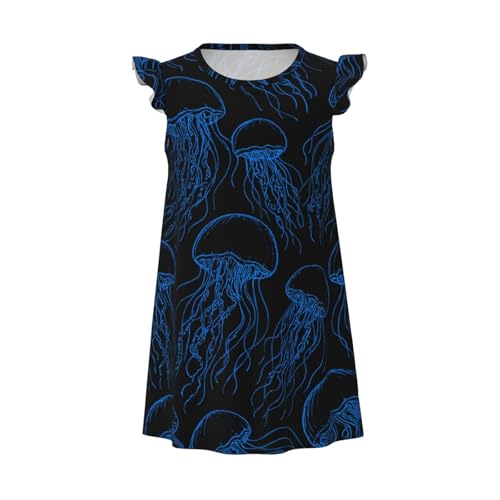 Augenstern Flutter Sleeve Nightgown Pajama Gown Underwater Jellyfish Pattern Easy Pull-On Sleepwear Nightdress