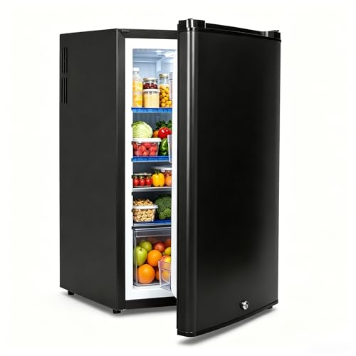 Techomey Camping Kühlschrank 12V 230V 50L Leiser Absorber Kühlschrank Mit Schloss und Wendetür 12V Campingkühlschränke Für Camping Wohnwagen Wohnmobil Haus Büro Hotel Schwarz