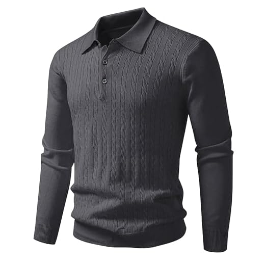 Mens Polo Sweater Knitted Polo Shirt Mens Winter Warm Shirt Classic Golf Shirts Long Sleeve Button Down Knitwear Casual Knitted Sweaters Basic Warm Jumpers Winter Thermal Pullovers, Dark Gray, 4XL