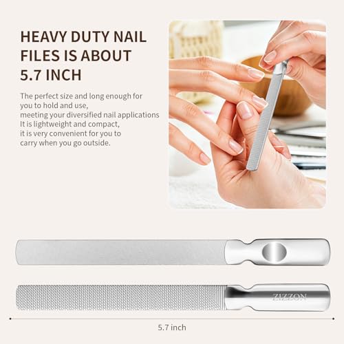 Image of ZIZZON Professional Stainless Steel Nail Files Double Sided for Women and Men, Heavy Duty Reusable Manicure Filer for Natural Nails, Great for Home Salon or Travel Use 2 Pieces