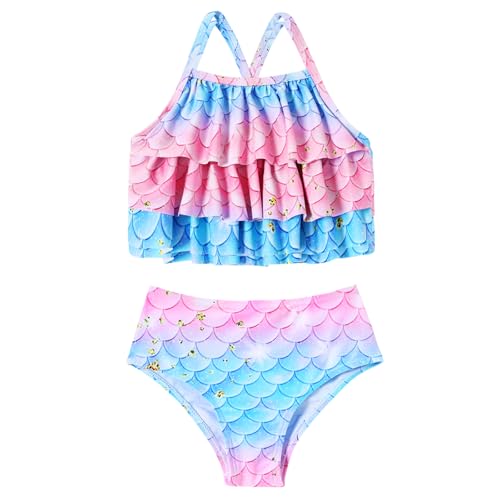 Image of Redair Mermaid Girls Bathing Suit 3PCS Ruffle Top Bikini Bottoms Swimsuit Kids Beach Pool Swimwear 3-11Y