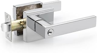 Polished Chrome Keyed Entry Door Lever, Heavy Duty Exterior Door Handle Keyed Entry Door Lever, Entry Door Lock Set, Left or Right Handing Door Handle, Polished Chrome Door Handle