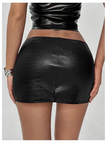 SweatyRocks Women's Low Rise PU Leather Skirt Slim Fitted Bodycon Mini Skirts Streetwear2