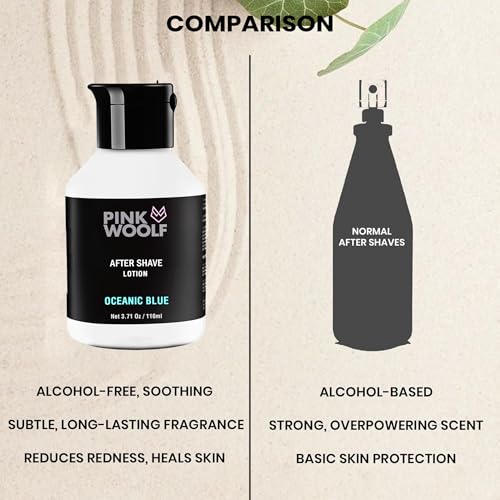 Image of Pink Woolf Shaving System for Men | Pre Shave Oil + After Shave Lotion | Smooth Shave & Post Shave Skin Comfort | Works with Safety & Cartridge Razors | OCEANIC BLUE