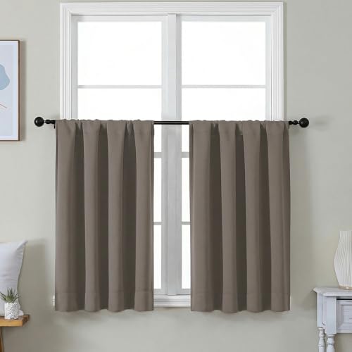 Image of Simplebrand Ava Latte Short 36 Inches Blackout Curtain 2 Panels Set, Half Window Rod Pocket Privacy Curtain Tiers for Kitchen, Curtains Blackout for Bathroom Shades, W40 x L36 Inch, Latte