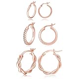 PABBEU Rose Gold Hoop Earrings for Women Sterling Silver Post Small Rose Gold Hoop Earrings Tiny Hypoallergenic Small Hoop Earrings Set for Women Men 13/15 /20mm