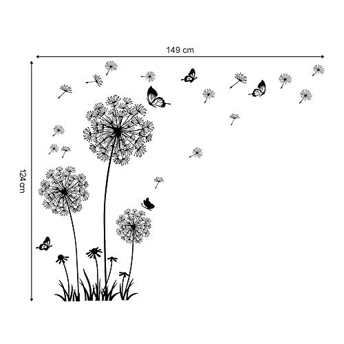 Decalmile Dandelion Wall Decals Flying Flowers Butterflies Wall Stickers Dandelion Wall Art Living Room Bedroom Decor (Black) #TOP3