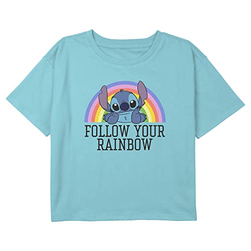 Disney Girls' Stitch Rainbow Boxy Crop Tee