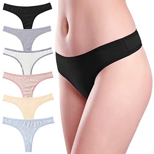 Wealurre Women's Low Rise Thongs Cotton Stretch Panties Breathable Bikini Underwear Multipack(1802S,Pink Lines)