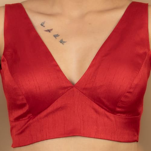 figure39s designer women39s dupion raw silk sleeveless v neck sabyasachi cut readymade saree blouse padded stitched s4