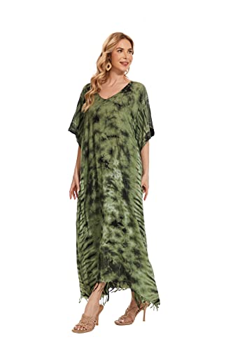 Image of Beautybatik Women Hippie Tie Dye Caftan Kaftan Loungewear Maxi Plus Size Long Dress XL to 4X