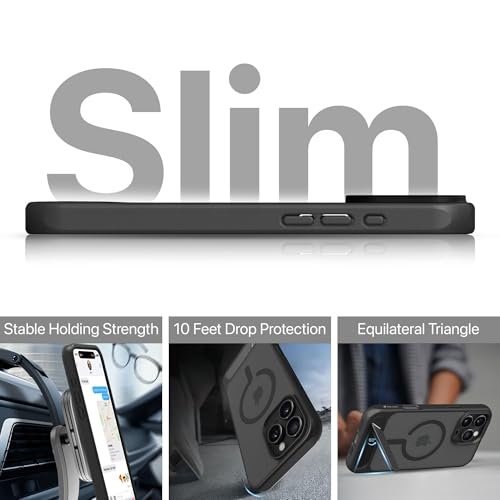 Image of eller sante Zenon Magpro Back Cover Case for iPhone 16 Pro Max Scratch Resistant Camera Screen Protector TPU Shockproof with Stand Holder Mag-Safe Wireless Charging- Black