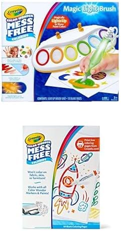Crayola Color Wonder Magic Light Brush Paint Station with 6 Colors, 18 Sheets & 50-Count Blank Coloring Pages Bundle, Mess Free Art Set for Kids Ages 3+