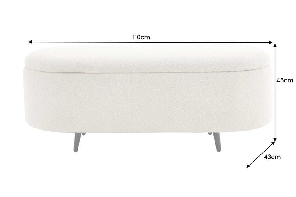 Riess Ambiente Scandinavische Polsterbank Vogue 110cm - weiß - Bouclé schwarz Sitzbank mit Stauraum modern Flur Schlafzimmer