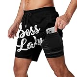 Men & Boys Classic Fit Swim Trunks for Beach Gym Sport Quick Dry Drawstring Basic Board Shorts with Pockets, Underwear Boss Lady White Black Fashion Cargo Short