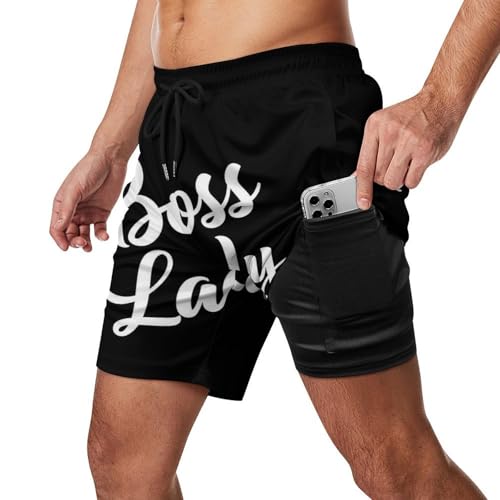 Men & Boys Classic Fit Swim Trunks for Beach Gym Sport Quick Dry Drawstring Basic Board Shorts with Pockets, Underwear Boss Lady White Black Fashion Cargo Short