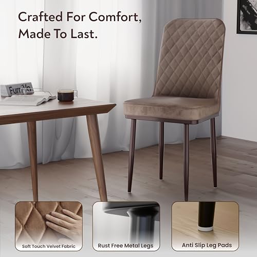 Image of IKON Premium Velvet Dining Chair with Cushioned Seat & Metal Legs | Premium Accent Chair for Living Room, Bedroom & Balcony | D.I.Y (Amber Brown)