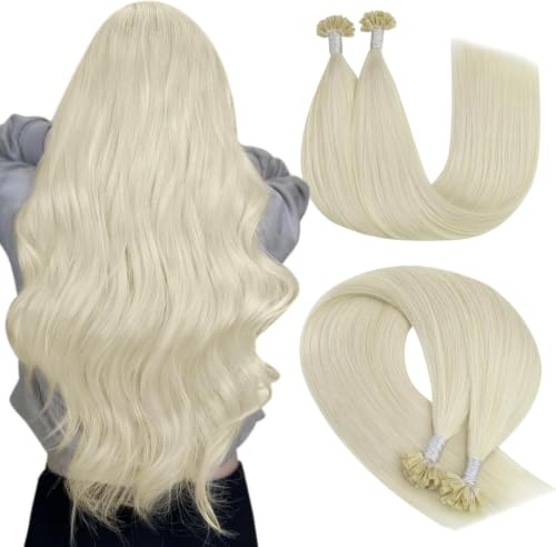YoungSee Extension Keratine Cheveux Naturel Blond 55 cm Extension à Chaud Blonde Platine Extensions Kératine 1g/Meche Extensions Cheveux Naturel Keratine...