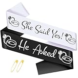 2 Pcs He Asked & She Said Yes Sashes Kit, Funny Black and White Bride to Be Sash & Groom to Be Sash for Wedding Engagement Bachelorette Bridal Shower Party Decorations, Supplies, Ideas, Gifts