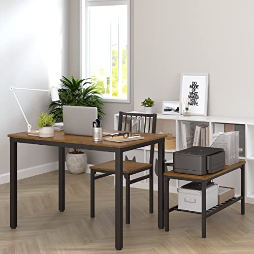 Image of Teraves Dining Table Set for 4 /Computer Desk,Kitchen Table with 2 Chairs and a Bench,Table and Chairs Dining Room Set 4 Piece Set for Dining Room (Teak, 110CM) / 43.31 inch