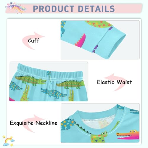 Pajama Sets Long Sleeve Colorful Crocodile Blue Pattern Soft Comfy Sleepwear 2 Piece PJS 3-8T4