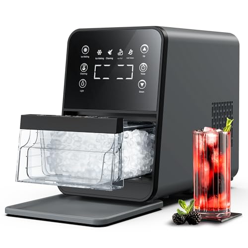 ecozy Nugget Ice Maker Countertop, Intuitive EcoScreen, 40lbs/24H Chewable Pebble Ice, 3lb Pull-Out Basket, Self-Cleaning, One-Touch Timer – Perfect for Home, Drinks & Cocktails