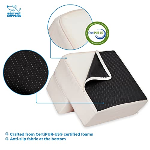 Image of Best Pet Supplies Foldable Pet Steps /Stairs with CertiPUR-US Certified Foam Ivory, 2-Steps (H: 12 inch inch) inch (STF243-2)