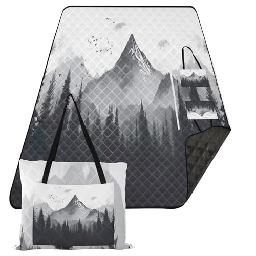 Flradish Nature Mountain Picnic Blankets,Foldable Hand Bag Beach Blanket with Carry Strap Waterproof Sandproof Outdoor Blankets for Camping Park Travel 60x80 Inches